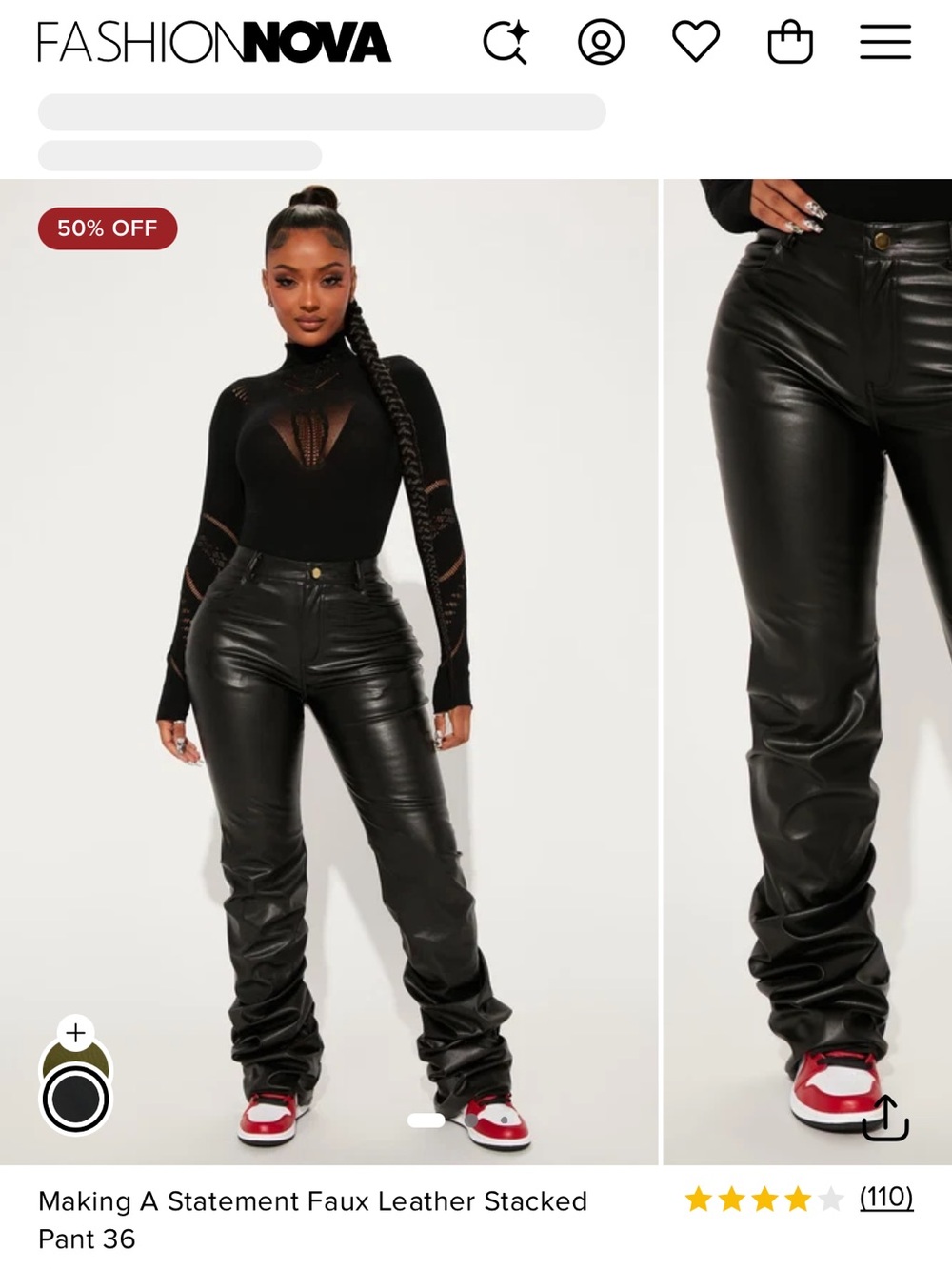 Fashion Nova Black Faux Leather Stacked Wide Leg Pants